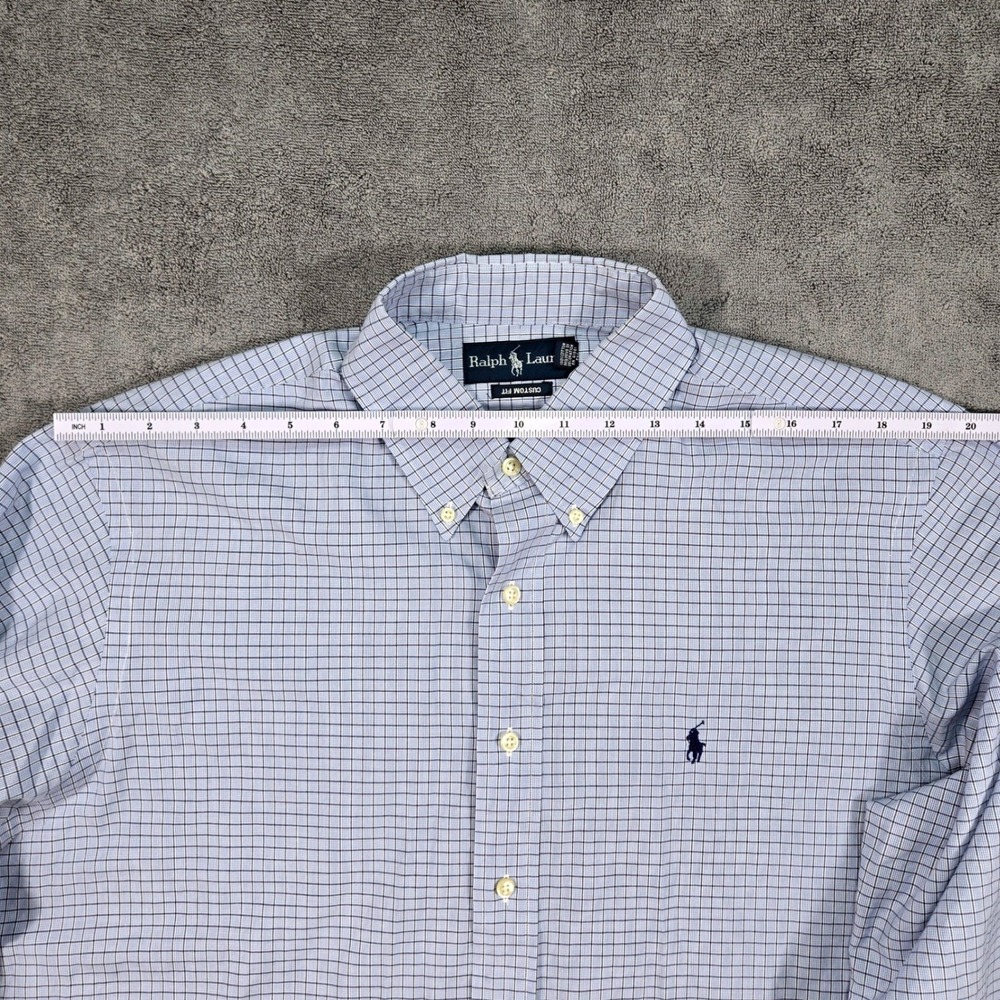 Ralph Lauren Button Down Mens 17.5 34/35 Blue Check Excellent Custom Fit Cotton - Picture 9 of 16